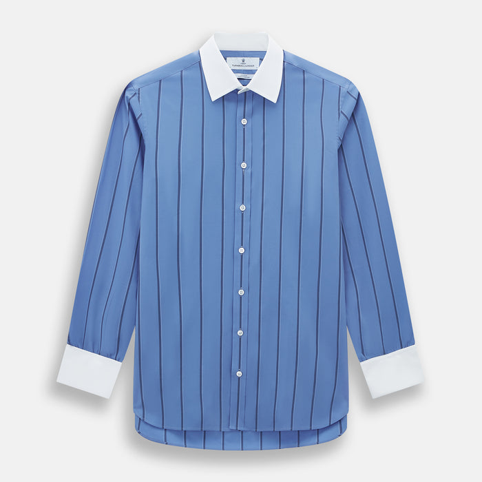 Colony Blue Track Stripe Shirt with Contrast T&A Collar and Cuffs