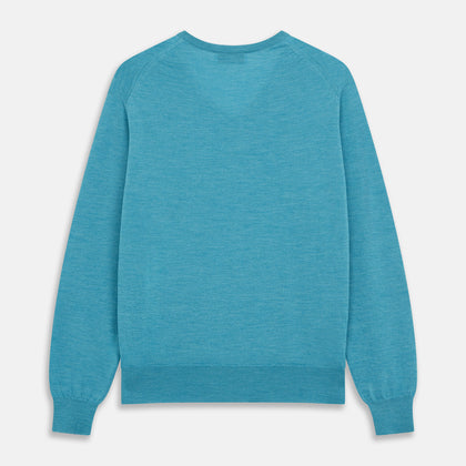 Turquoise Kennedy Merino V-Neck Jumper Image 2