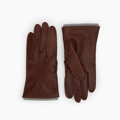 Dark Chocolate/Grey Cashmere-Lined Hairsheep Leather Gloves Image 2