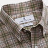 View 4 of product The Turnbull & Asser Green and Oatmeal Multi Check Cotton Weekend Fit Hayne Shirt features a button-down collar and green, beige, and white plaid pattern, shown flat against a white background.
