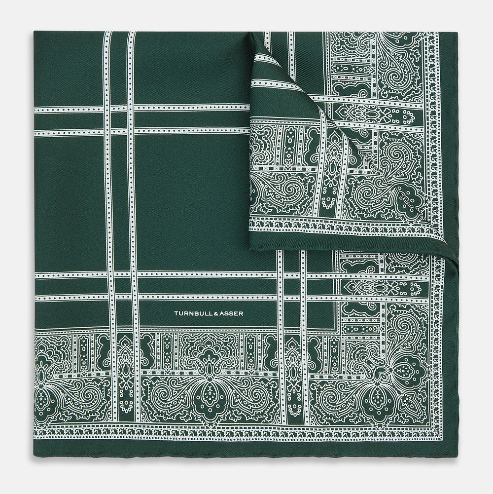 Forest Green Paisley Bandana Patterned Silk Pocket Square
