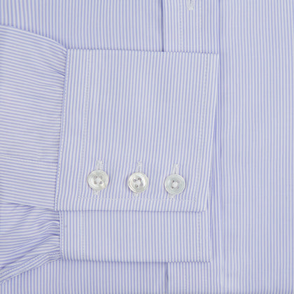 Blue and White Fine Bengal Stripe Sea Island Quality Cotton Shirt with T&A Collar and 3-Button Cuffs Image 3