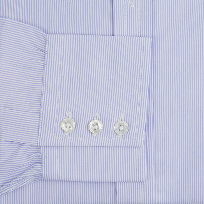 Blue and White Fine Bengal Stripe Sea Island Quality Cotton Shirt with T&A Collar and 3-Button Cuffs Image 3