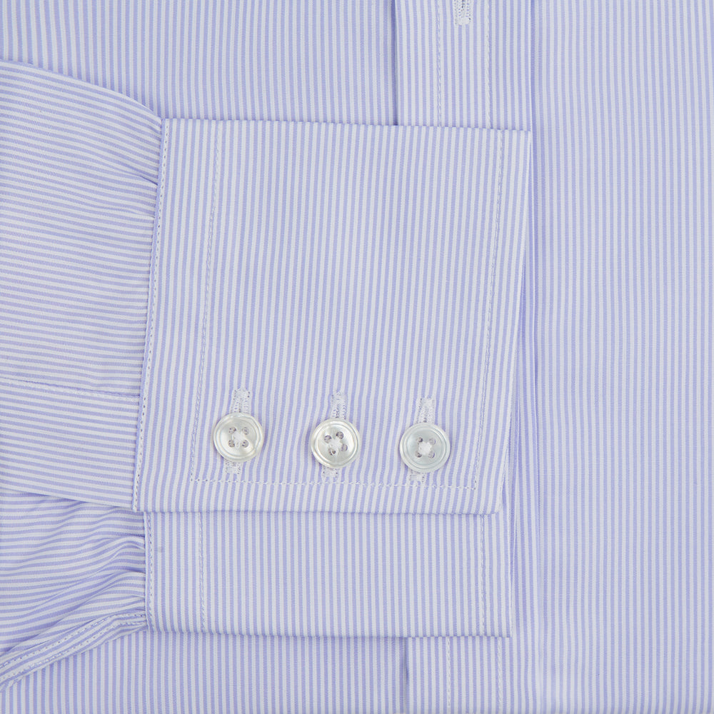 Blue and White Fine Bengal Stripe Sea Island Quality Cotton Shirt with T&A Collar and 3-Button Cuffs