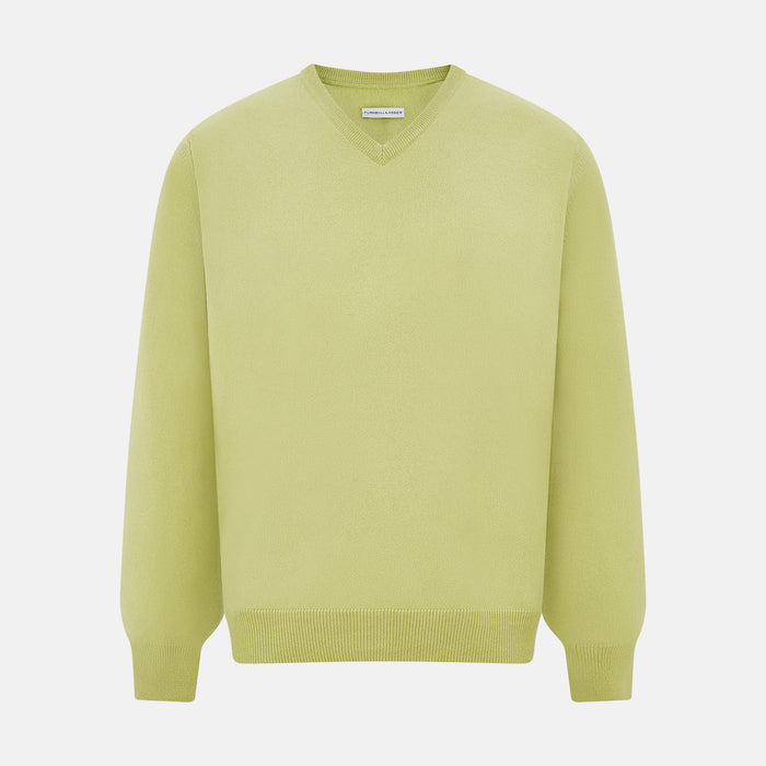 Melon Green Cashmere V-Neck Jumper