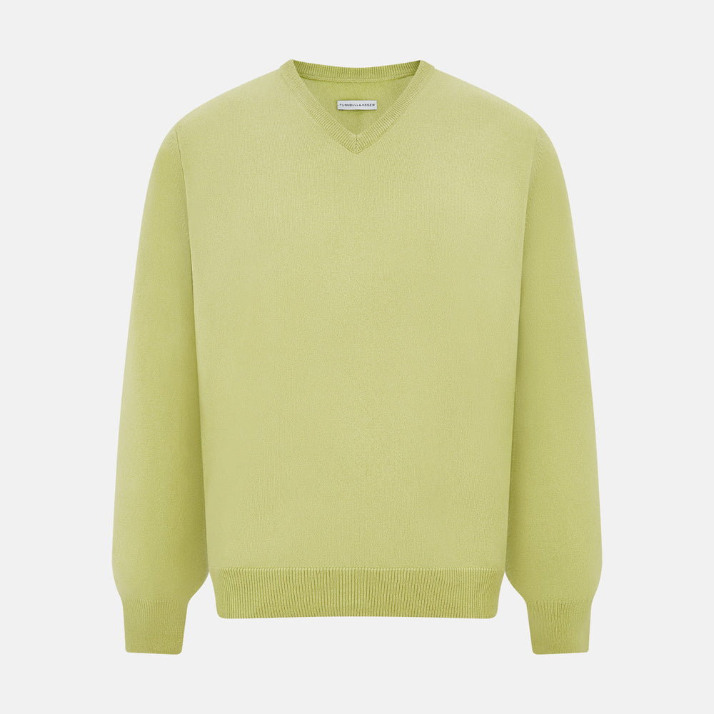 Melon Green Cashmere V-Neck Jumper