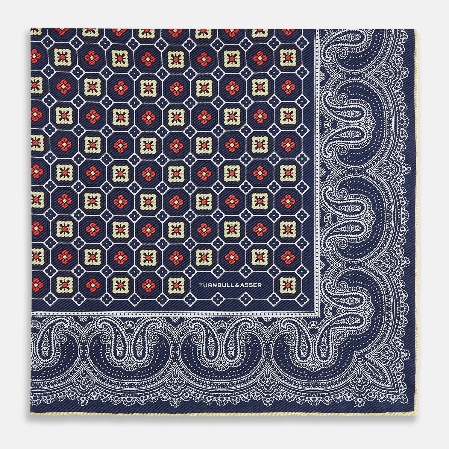 Image 8 of product Dark Navy Floral Tile and Paisley Silk Pocket Square
