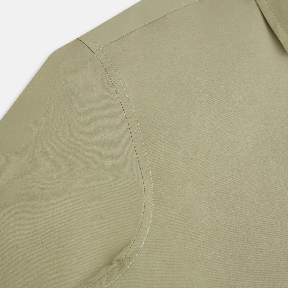 The TAUPE WINDSOR SHIRT by Turnbull & Asser features a Windsor collar and buttoned cuffs. This long-sleeve shirt showcases refined British design and is displayed flat on a white background.