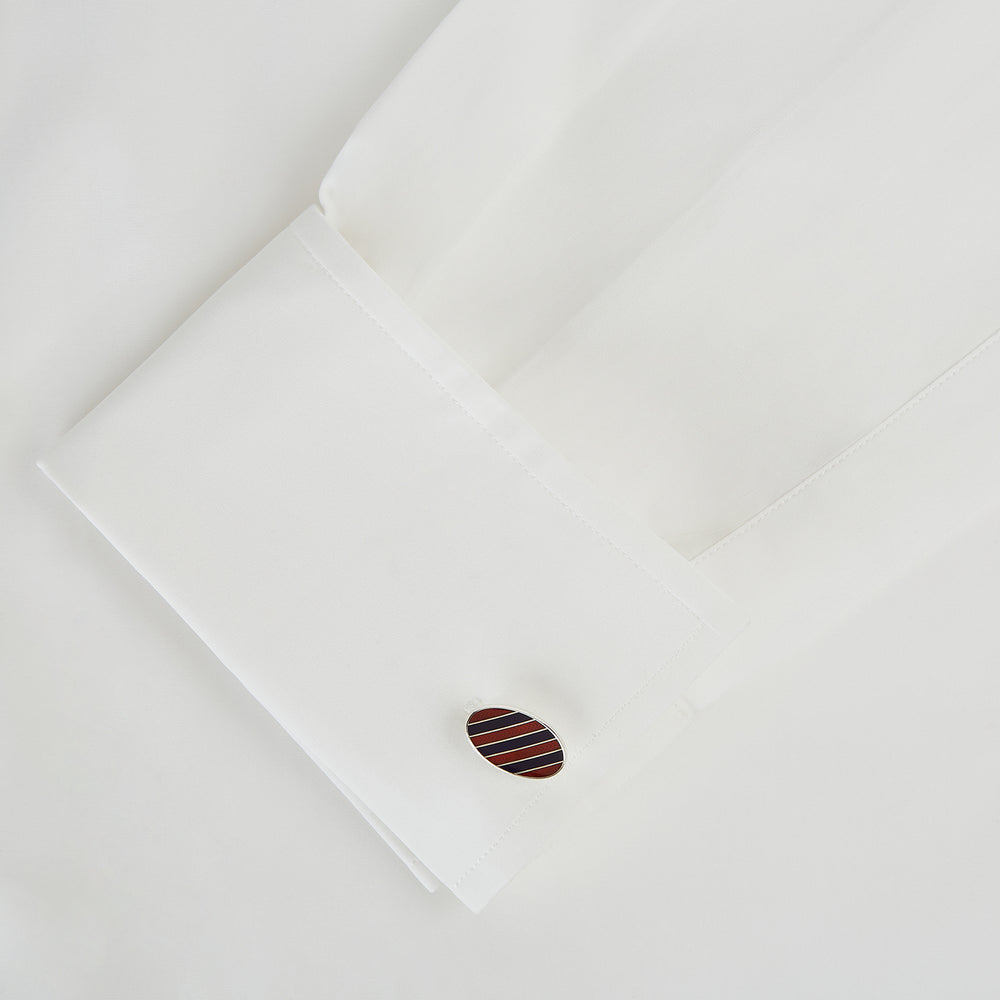 Burgundy and Navy Striped Oval Enamel Cufflinks
