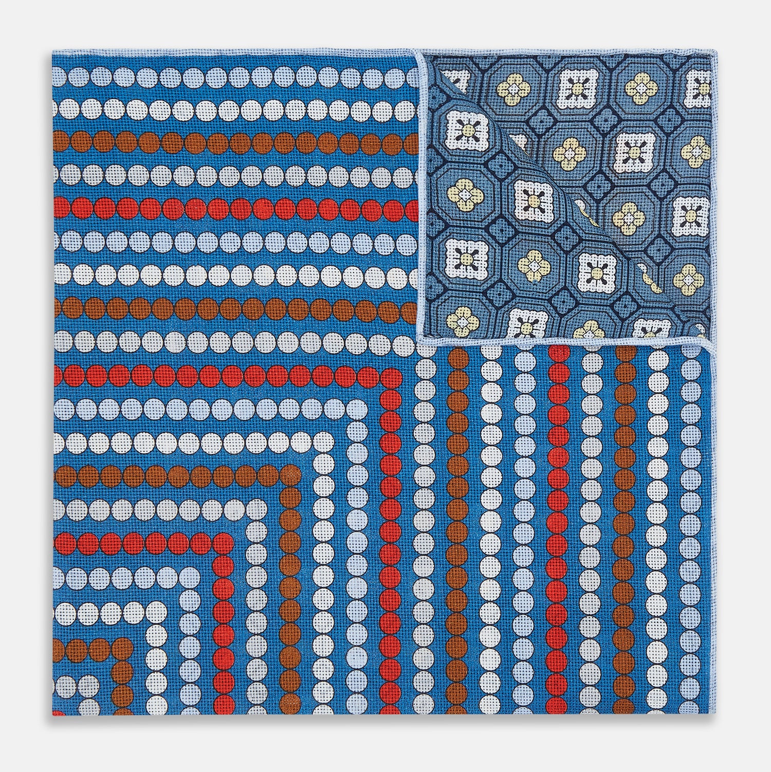 Blue Bonnet Dots and Floral Tile Double-Sided Silk Pocket Square ...