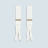 View 4 of product Turnbull & Asser White Adjustable Formal Braces with silver buckles and split leather ends, made in England, displayed on a light gray background.