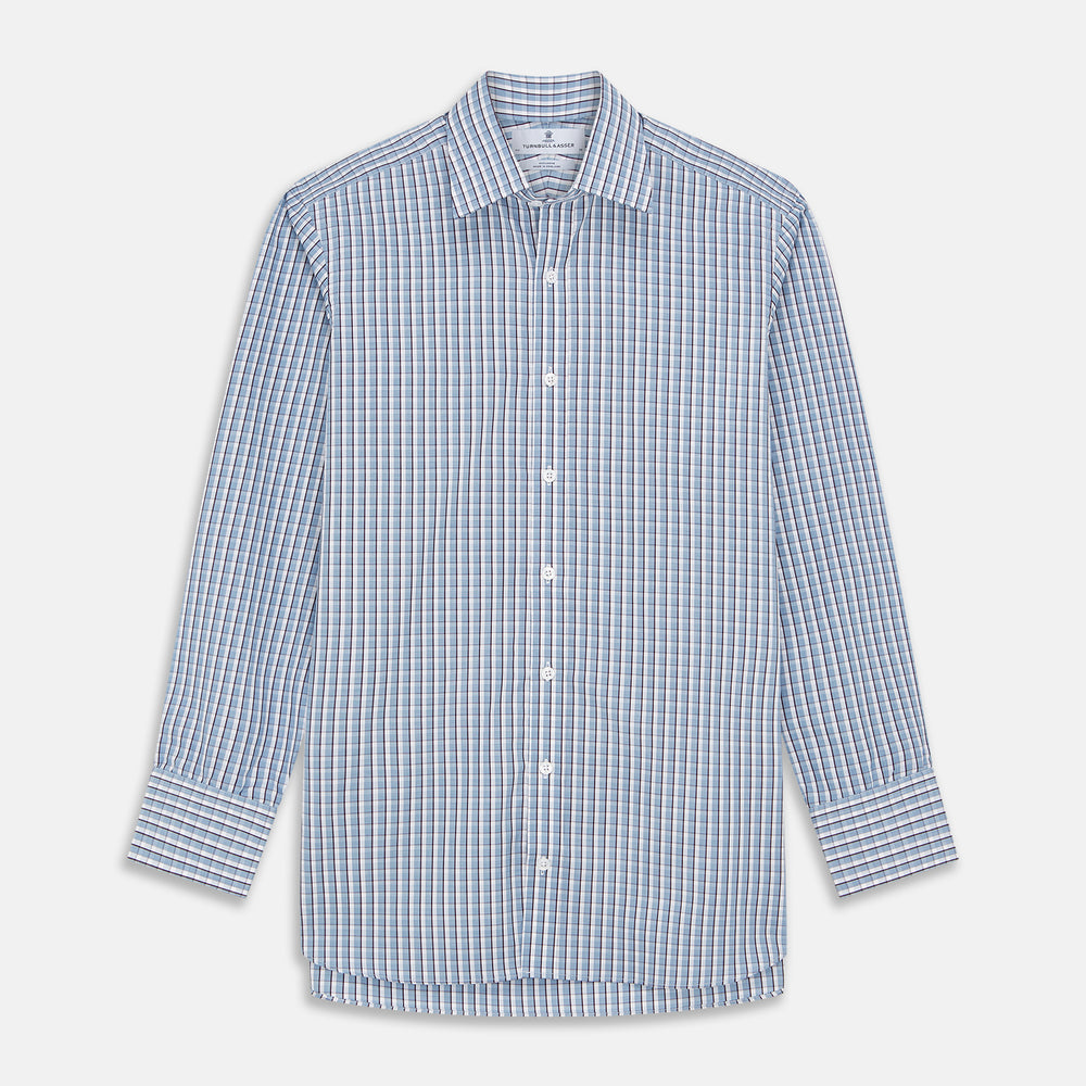 Blue and White Check Cotton Regular Fit Mayfair Shirt