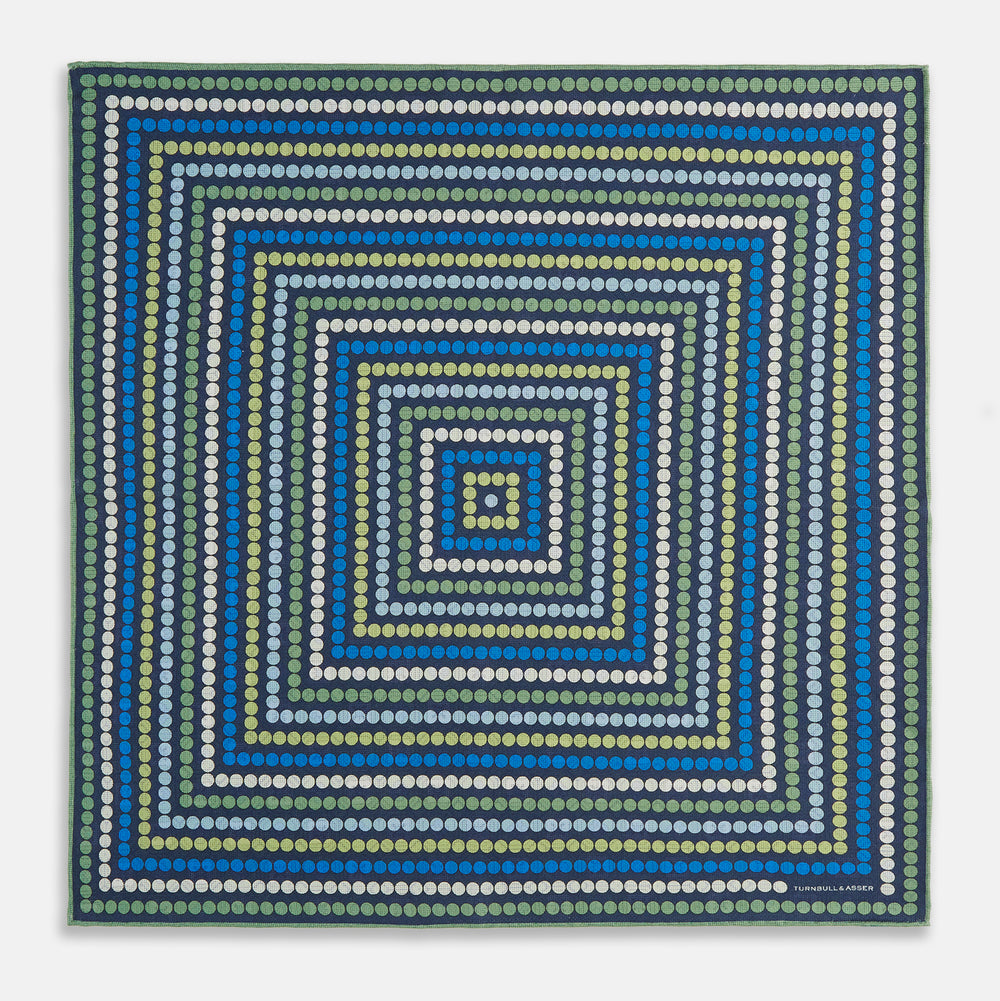 Oxford Blue Dots and Floral Tile Double-Sided Silk Pocket Square
