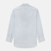 View 3 of product The Turnbull & Asser Blue Graph Check Mayfair Shirt features a classic T&A collar, Mayfair fit, buttoned cuffs, and long sleeves with light blue graph checks on a white background.