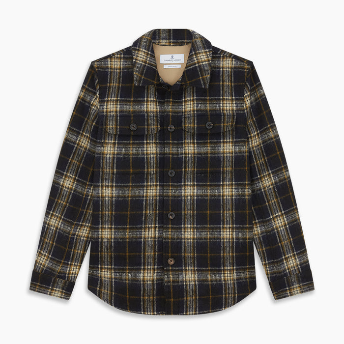 Navy and Beige Check Wool and Mohair Blend Somerset Overshirt Image 4