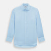 View 1 of product The Turnbull & Asser Dr. No Blue Cotton Shirt with cocktail cuffs, inspired by James Bond, features a classic collar and white buttons, displayed on a plain white background.