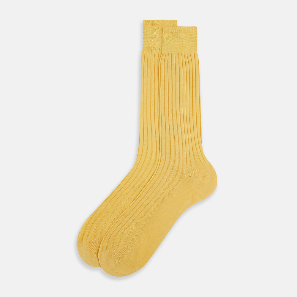 The Turnbull & Asser Banana Mid-Length Sock, made from mercerised Egyptian cotton with a hand-linked toe, is shown upright on a plain white background.