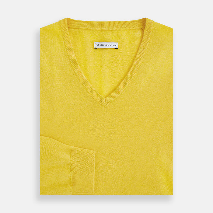Canary Yellow Cashmere V-neck Jumper Image 3