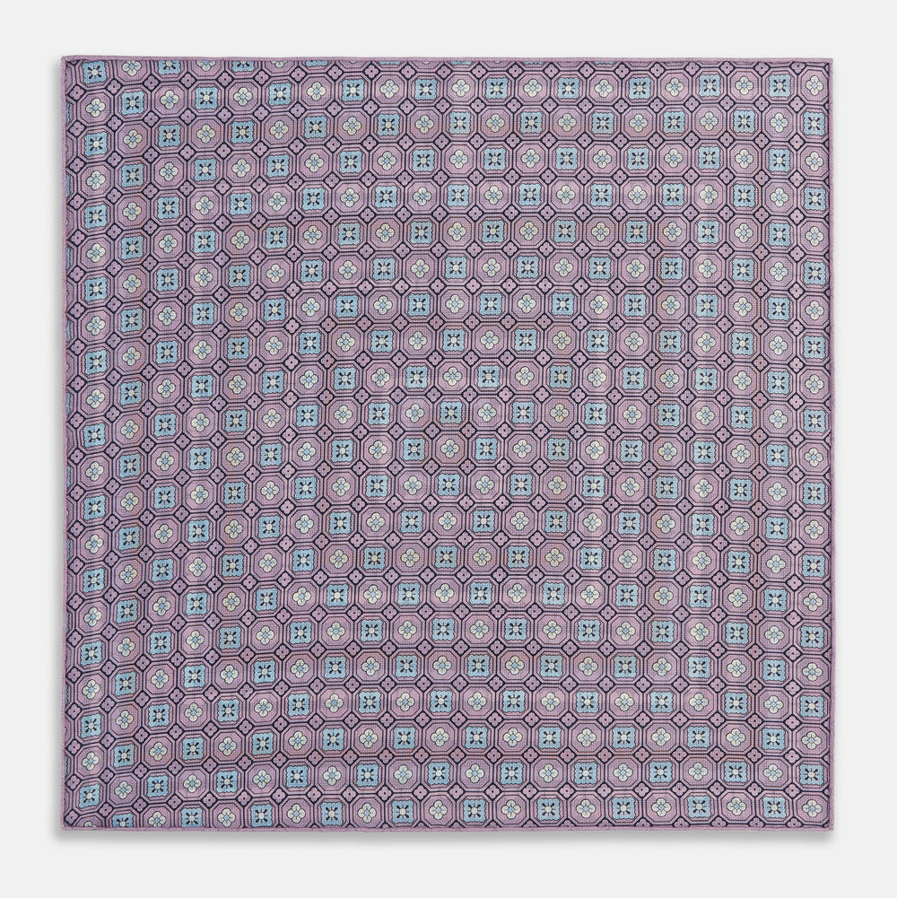 Azzurro Dots and Floral Tile Double-Sided Silk Pocket Square
