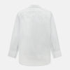 View 3 of product The Turnbull & Asser Green and Brown Ticking Stripe Mayfair Shirt, a long-sleeve, button-up style with a T&A collar, is crafted from premium Italian cotton and laid flat on a white background.