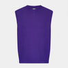 View 1 of product The Turnbull & Asser Purple Fine Merino V-Neck Vest is a sleeveless gentleman’s sweater with a ribbed collar, shown against a plain white background.