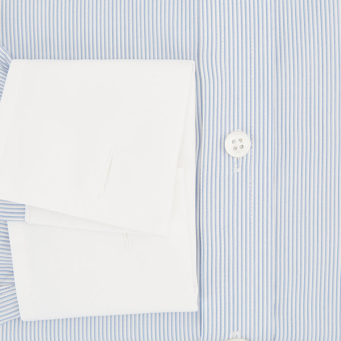 Sky Blue Ripple Double Pinstripe Shirt with Contrast Collar and Cuffs Image 3