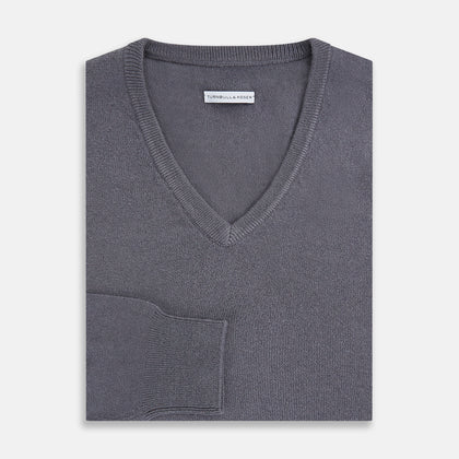 Grey V-Neck Cashmere Jumper Image 3