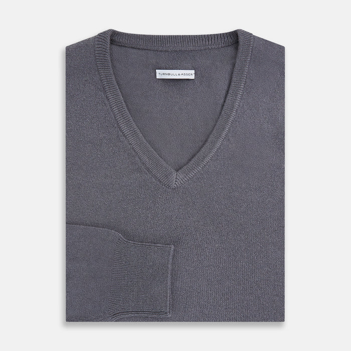 Grey V-Neck Cashmere Jumper Image 3