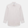 View 1 of product The Turnbull & Asser Red Micro Graph Check Mayfair Shirt is a long-sleeved, button-up Italian cotton shirt with a spread collar and buttoned cuffs, shown on a plain white background.