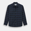 View 1 of product The Turnbull & Asser Navy and White Check Windsor Shirt features a long-sleeve design with a navy base and white check pattern, showcasing British craftsmanship and displayed on a white background.