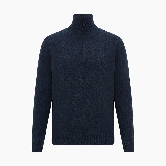 Navy Melange Half-Zip Cashmere Jumper Image 4
