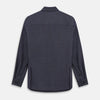 View 3 of product The Turnbull & Asser Navy Hampstead Overshirt features a collar, left chest pocket, two zippered pockets near the bottom, and a classic long-sleeve button-up design, shown laid flat on a white background.