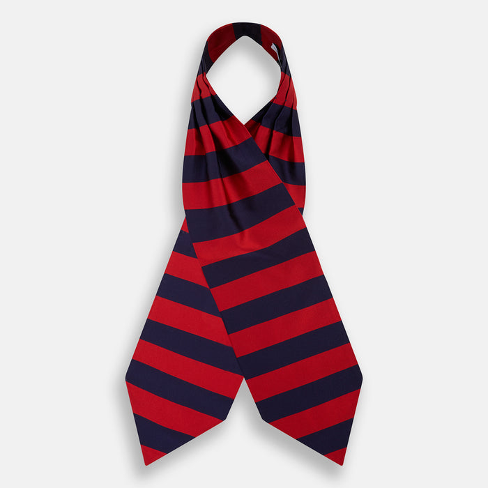 Red and Navy Striped Silk Cravat Image 1