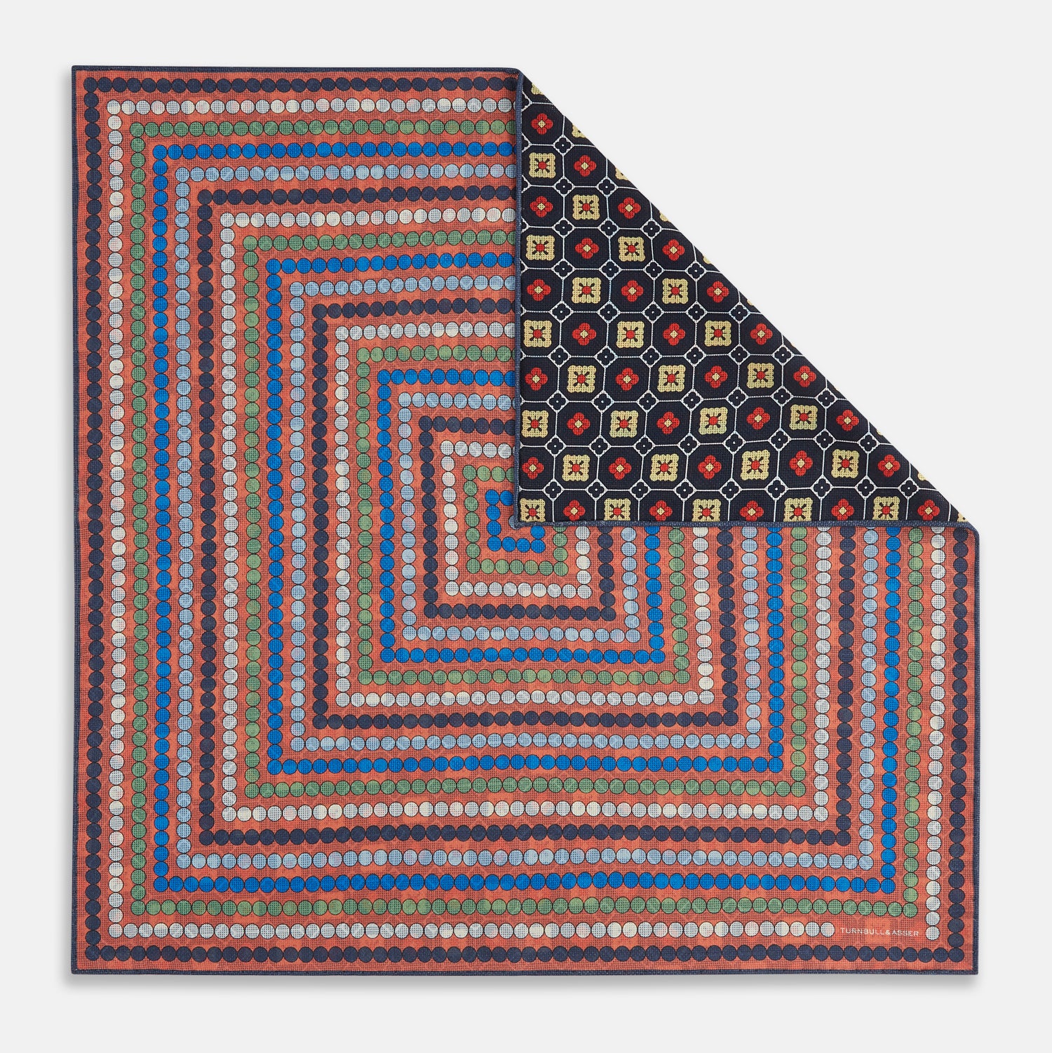 Image 11 of product Orange Dots and Floral Tile Double-Sided Silk Pocket Square