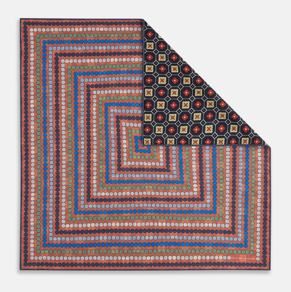 Orange Dots and Floral Tile Double-Sided Silk Pocket Square
