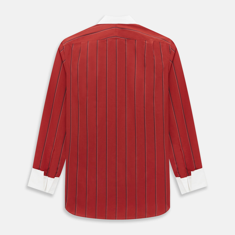 Dark Red Track Stripe Shirt with Constrast T&A Collar and Cuffs