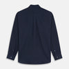 View 3 of product The Turnbull & Asser Navy Weekend Fit Nevis Cotton-Cashmere Shirt features a Dorset collar, button front, 1-button cuffs, and two button-flap chest pockets, shown laid flat on a white background.