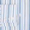 View 4 of product The Turnbull & Asser Blue Multi Stripe Mayfair Shirt features a T&A collar, vertical blue and white stripes, long sleeves, and a crisp Mayfair fit for a refined look.