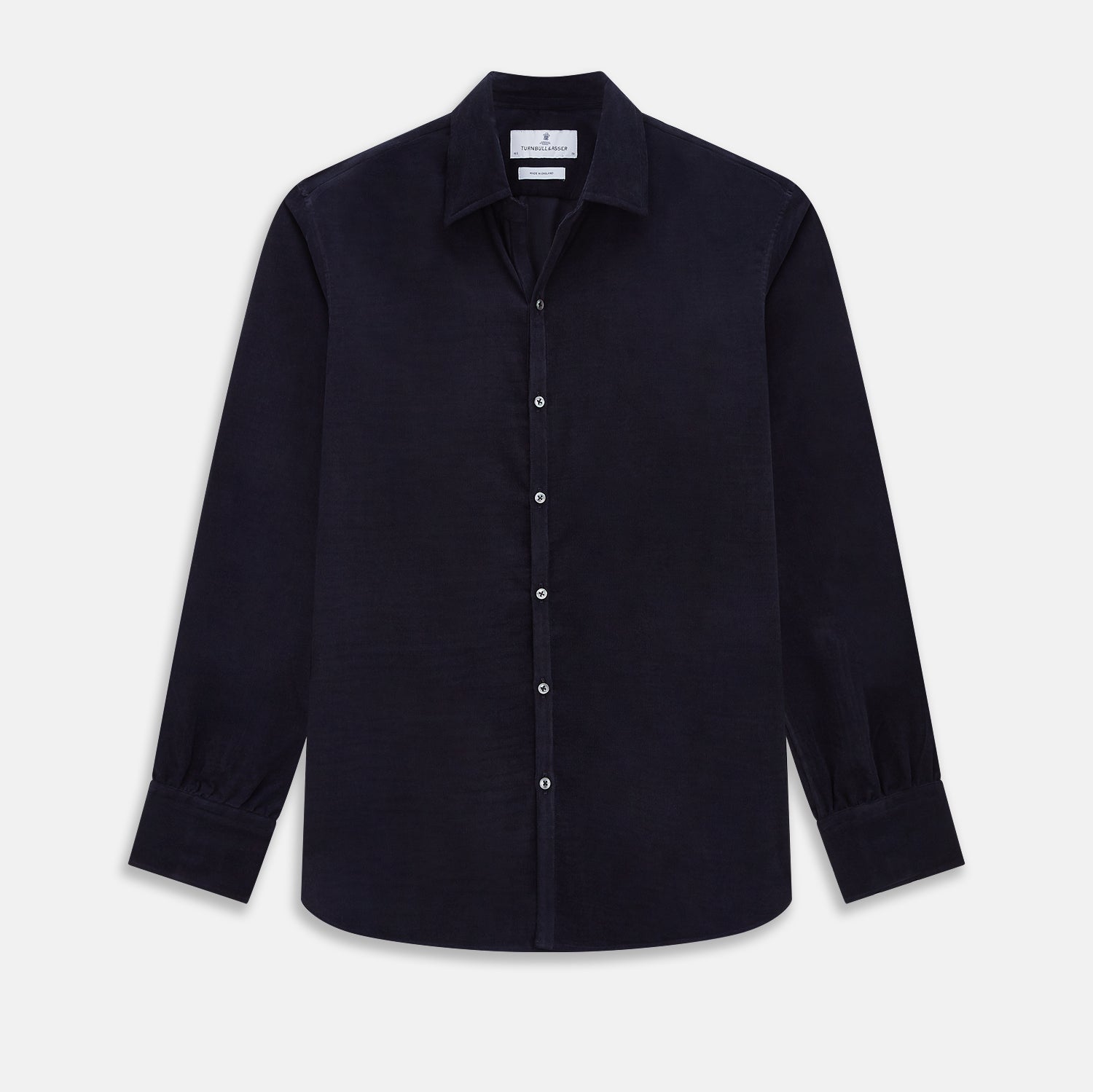 View 1 of product A navy corduroy Windsor shirt by Turnbull & Asser, featuring British craftsmanship and a classic collar, displayed on a plain white background.
