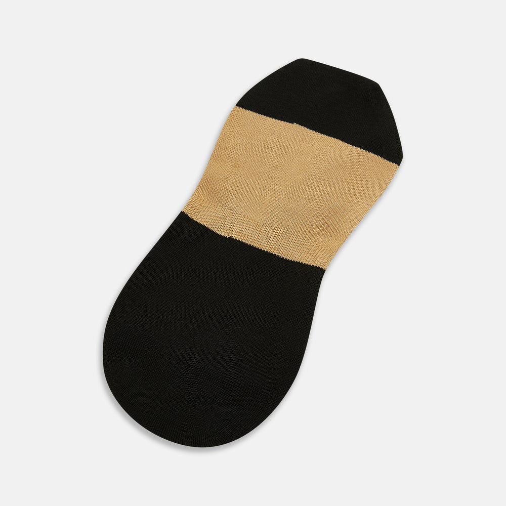 Turnbull & Asser's Dark Chocolate No-Show Socks are low-cut, crafted from soft cotton with a tan front and toe, and a dark chocolate heel, sole, and back—an elevated twist on classic no-show socks, shown against a plain white background.