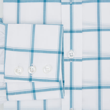 Turquoise Grid Check Mayfair Shirt Image 3