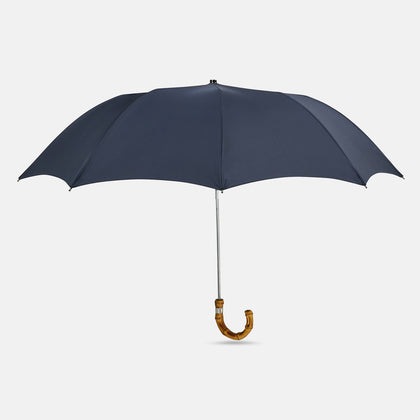 Navy Telescopic Umbrella with Whangee Crook Handle