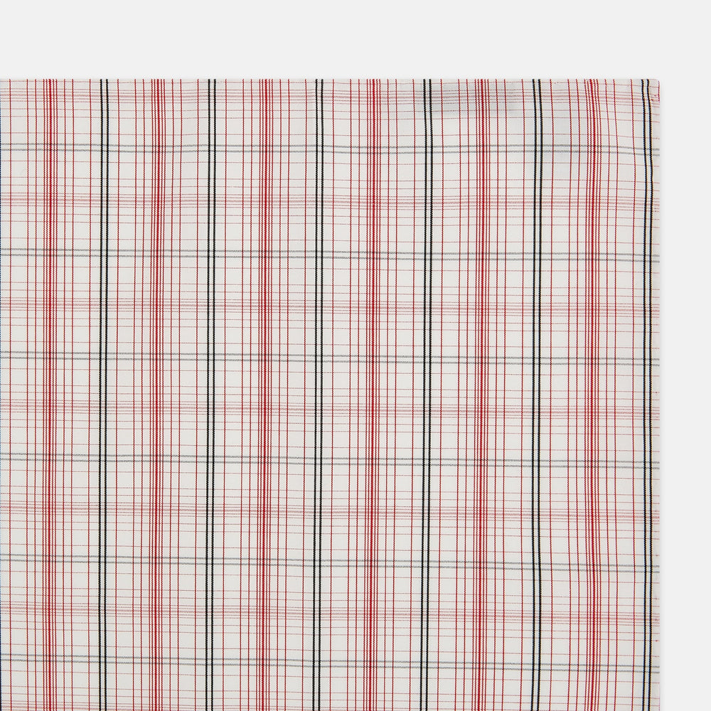A close-up of the Red Multi Check Hand-Rolled Handkerchief by Turnbull & Asser, showcasing its classic check pattern and expert English craftsmanship.