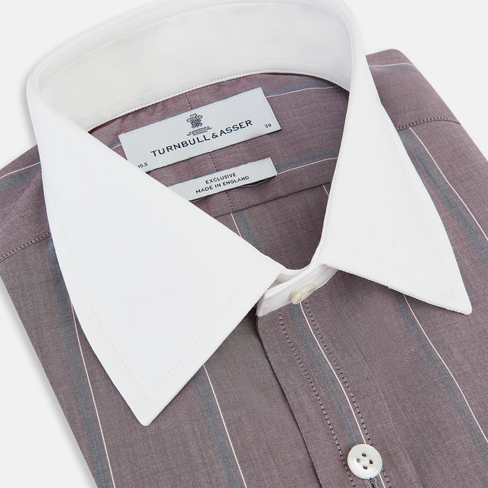 Light Porto Red Track Stripe Shirt with Contrast T&A Collar and Cuffs Image 1