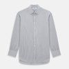 View 1 of product The Midnight Blue Micro Tattersall Check Mayfair Shirt by Turnbull & Asser, made from pure cotton with white buttons, a classic collar, and cuffed sleeves, is laid flat on a white background.