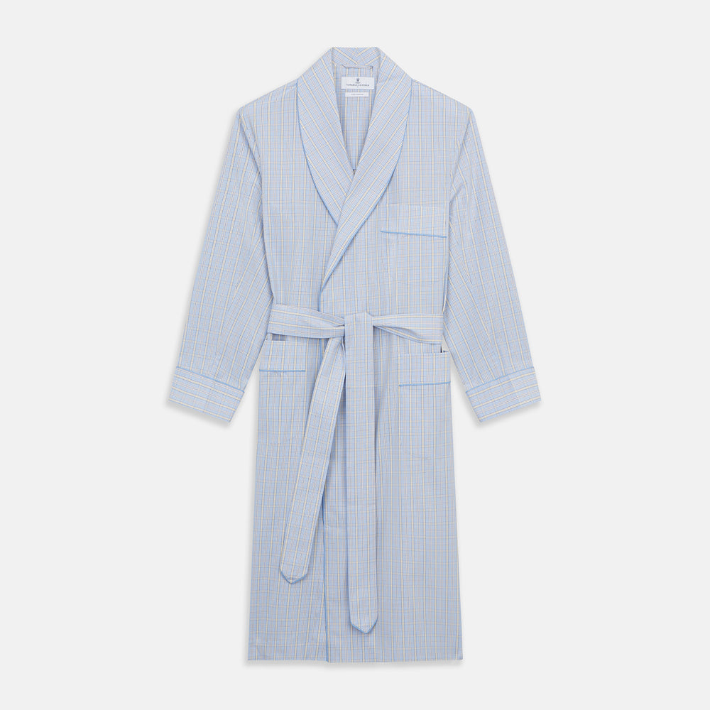 Blue and Yellow Check Poplin Cotton Dressing Gown – Turnbull & Asser UK