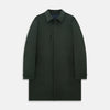 View 1 of product A Forest Green John Arthur Trench Coat by Turnbull & Asser, knee-length with a single-breasted button closure, three zippered pockets, and buttoned cuffs, is laid flat on a white background.