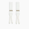 View 3 of product Turnbull & Asser White Adjustable Formal Braces with silver buckles and split leather ends, made in England, displayed on a light gray background.