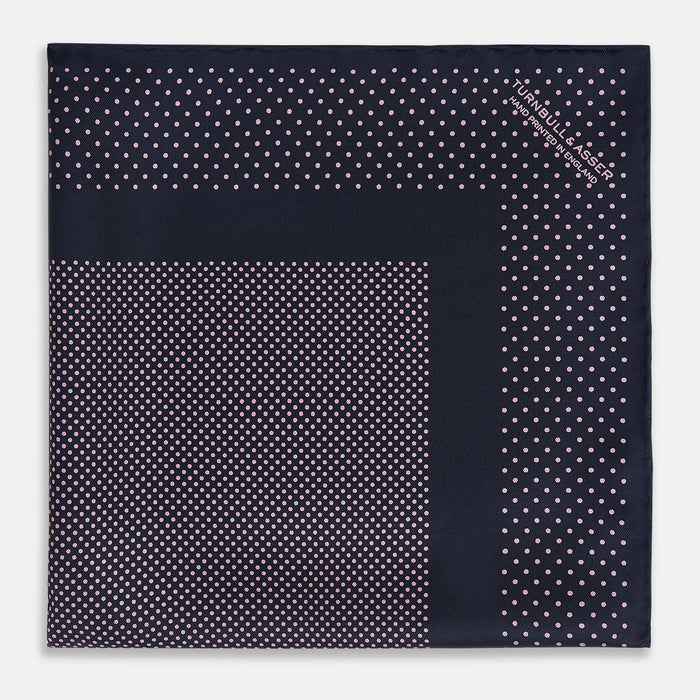 Navy and Pink Dot Silk Pocket Square Image 2