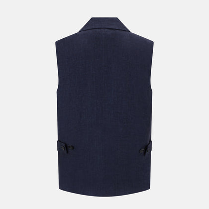 Navy Collared Linen Waistcoat Image 2